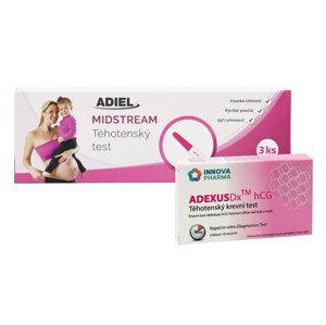 Výnimočne presná súprava - ADIEL Midstream tehotenský test 3ks + Innova pharma adexus HCG tehotenský krvný test