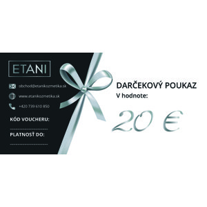 ETANI Darčekový poukaz 1x 20 euro: 1x poukaz v hodnote 20 euro